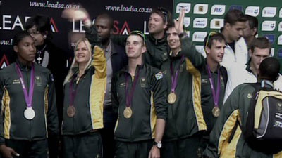Team SA were greeted by adoring fans at OR Tambo this morning Picture:SABC