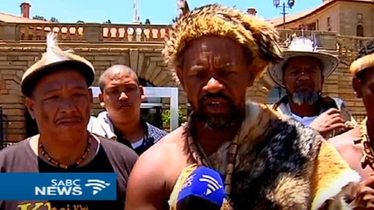 Chief Khoi-San SA, leader of the Damasonqua tribe in the Eastern Cape, Shane Plaatjies and Brendon Billings have put up tents and slept on the lawns of the Union Building last night.