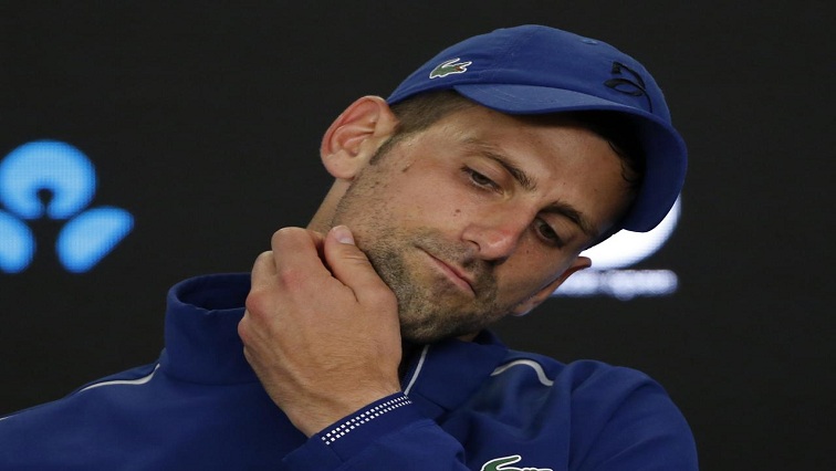 Serbia's Novak Djokovic during a press conference after losing his match against South Korea's Chung Hyeon.