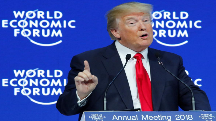 U.S. President Donald Trump gestures as he speaks during the World Economic Forum (WEF) annual meeting in Davos, Switzerland January 26, 2018.