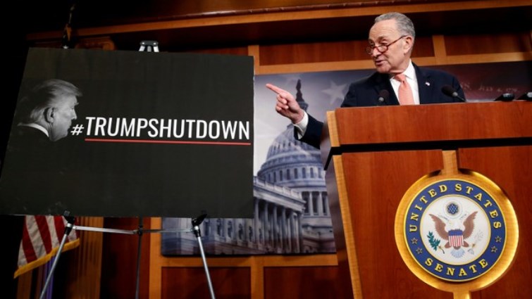 Senate Minority Leader Chuck Schumer (D-NY) speaks during a news conference after President Donald Trump and the U.S. Congress failed to reach a deal on funding for federal agencies on Capitol Hill in Washington, U.S., January 20, 2018.  REUTERS/Joshua Roberts     TPX IMAGES OF THE DAY