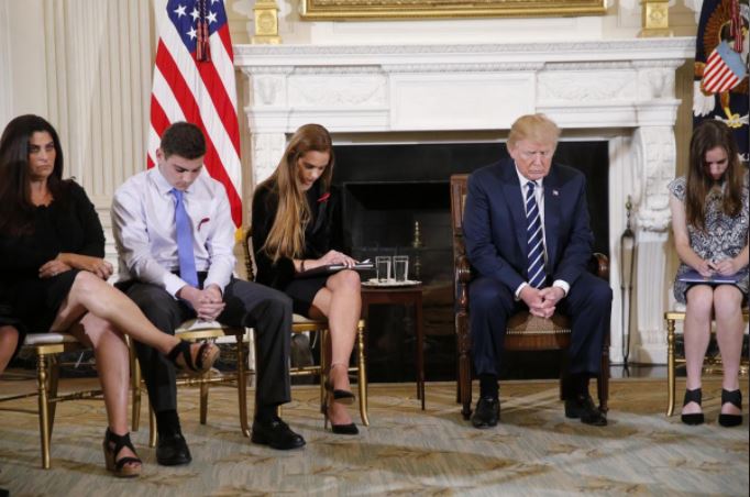 US President Donald Trump and victims of the Florida High school shooting