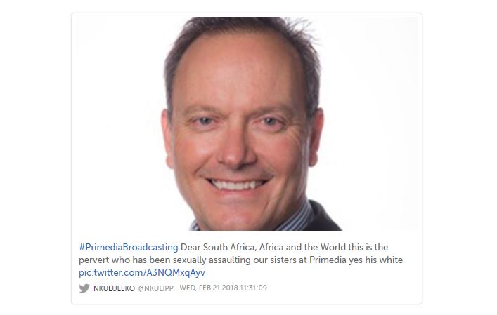 Senior Executive at Primedia Broadcasting CCO Mark Jakins has resigned following allegations of sexually inappropriate behaviour at a staff function, were brought forward to the company.