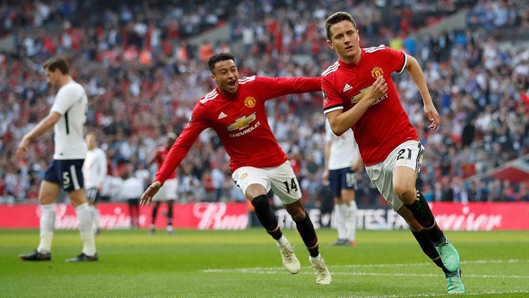 Ander Herrera, right, after scoring Manchester United's second goal against Tottenham in the FA Cup semi-final.