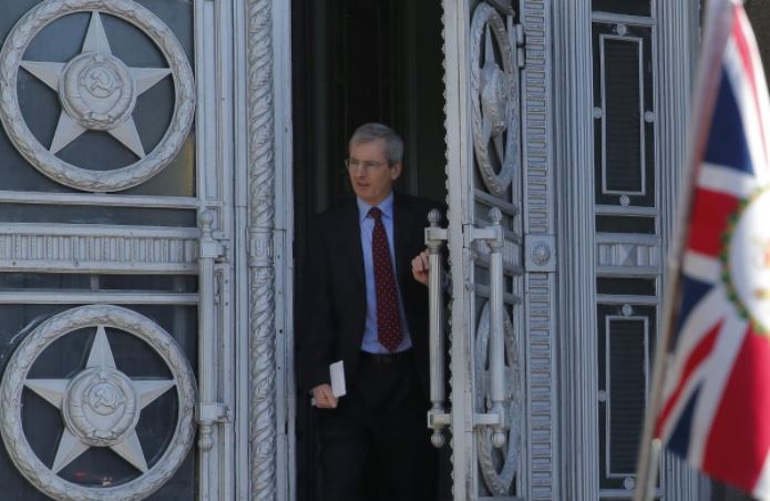 British Ambassador to Russia Laurie Bristow leaves the Russian foreign ministry building in Moscow, Russia.