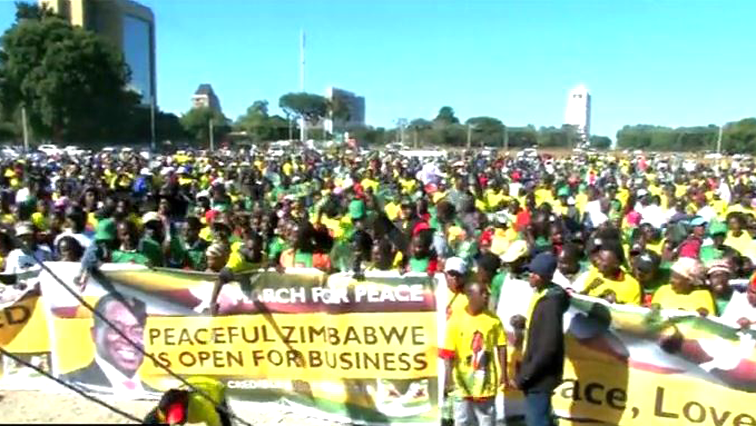 Zanu Pf supporters marched in support of President Emmerson Mnangagwa and Zimbabwe Electoral Commission on Wednesday.