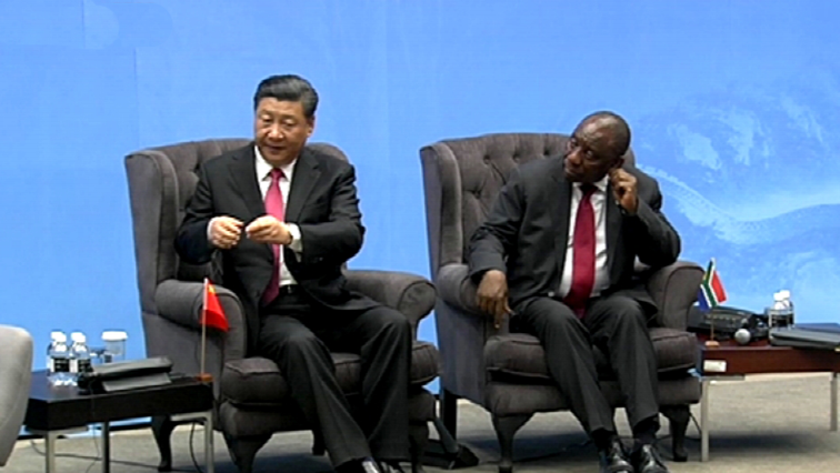 Xi Jinping and Cyril Ramaphosa at the BRICS summit.