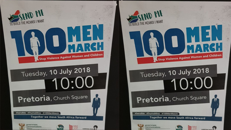 The #100MenMarch will take place in Pretoria on Tuesday.
