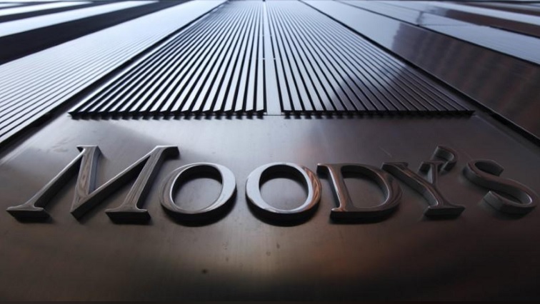 A Moody's sign on the 7 World Trade Center tower is photographed in New York.