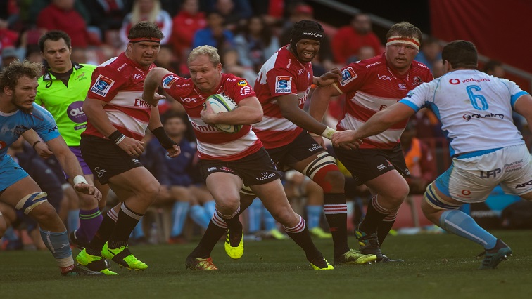 Nic Groom of the Emirates Lions on attack during the Super Rugby match between Emirates Lions and Vodacom Bulls at Emirates Airline Park on July 14, 2018 in Johannesburg, South Africa.