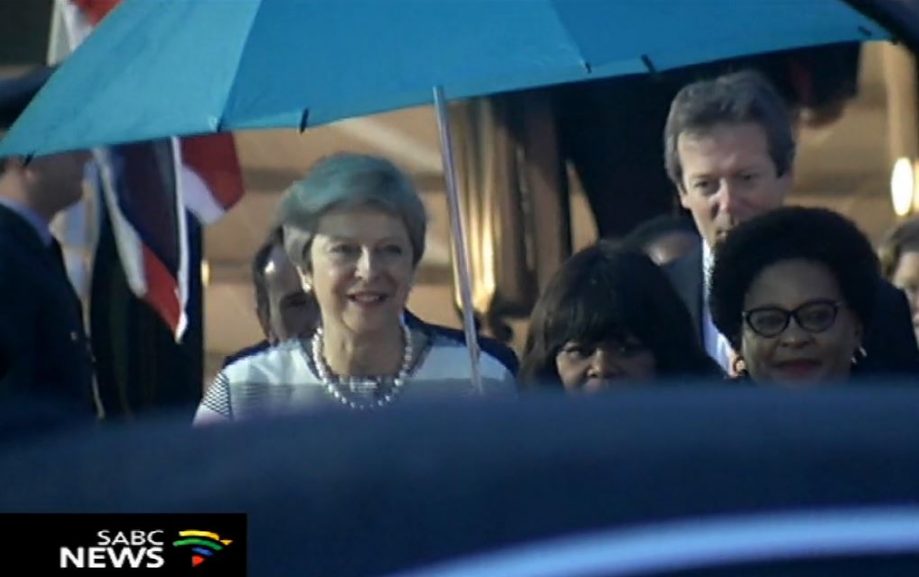 Theresa May arriving at Cape Town airport