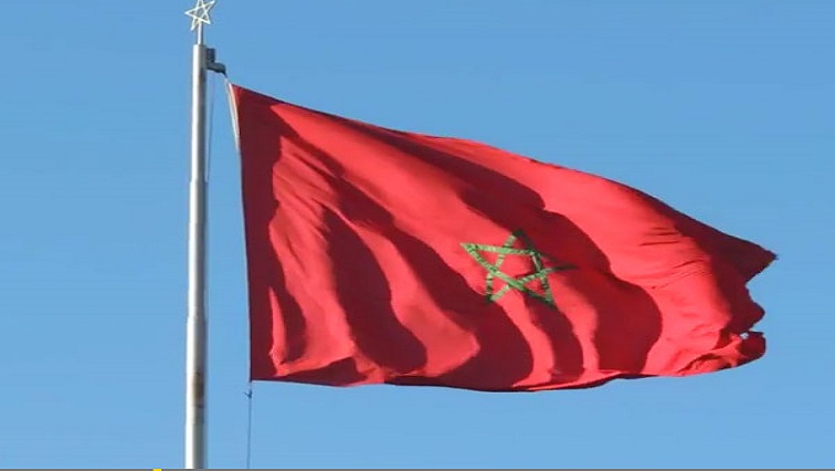 Moroccan flag waving in the wind