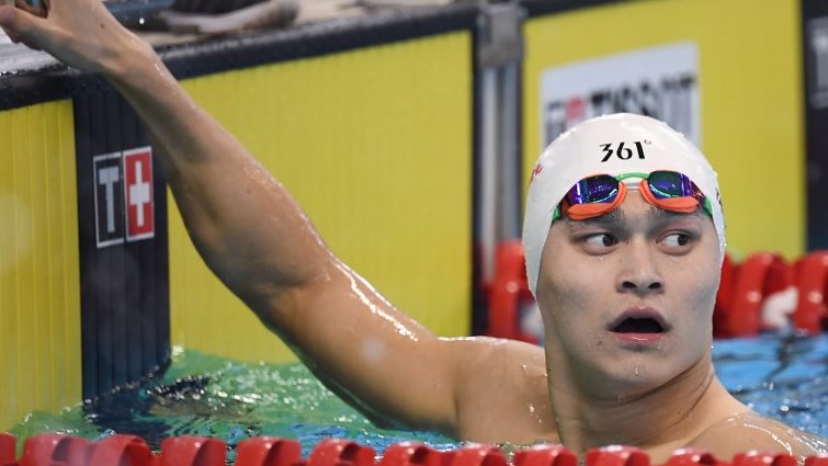China's Sun Yang competes in a heat of the men's 200m freestyle swimming.