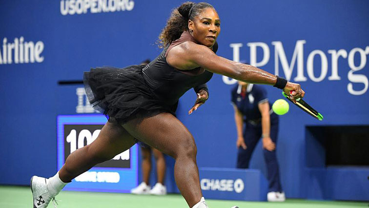 Serena Williams playing a shot.