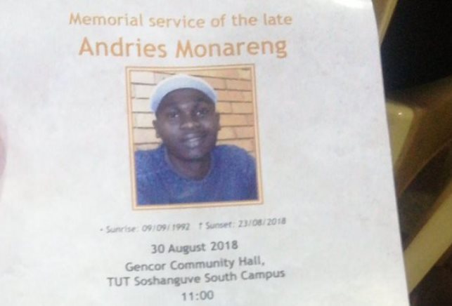 Monareng died a week ago after police allegedly fired live ammunition at students during a violent protest.