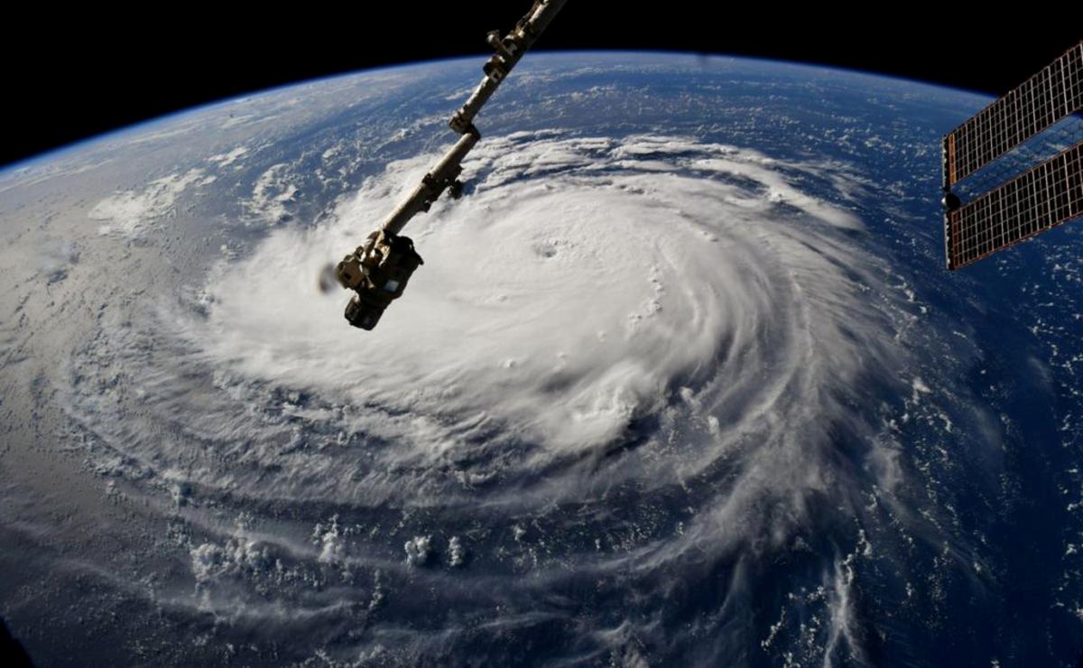 Hurricane Florence is seen from the International Space Station as it churns in the Atlantic Ocean towards the east coast of the United States, September 10, 2018.