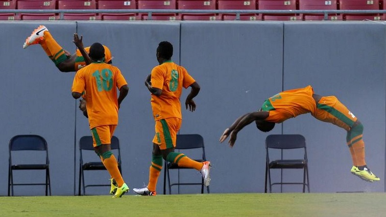 Zambia team mates celebrating