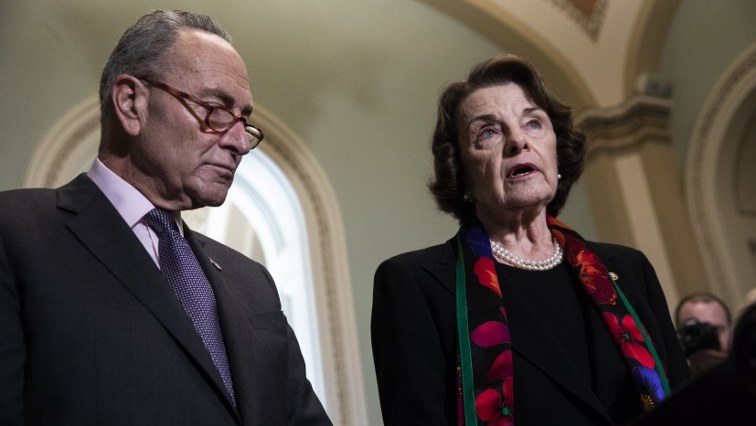 (L-R) Senate Minority Leader Chuck Schumer (D-NY) and Senate Judiciary Committee ranking member Dianne Feinstein (D-CA) hold a press conference to discuss the FBI report on Supreme Court nominee Brett Kavanaugh on Capitol Hill, October 4, 2018 in Washington, DC. Kavanaugh's confirmation process was halted for less than a week so that FBI investigators could look into allegations.