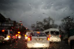 Cars driving in the rain