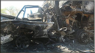 Burnt out vehicles