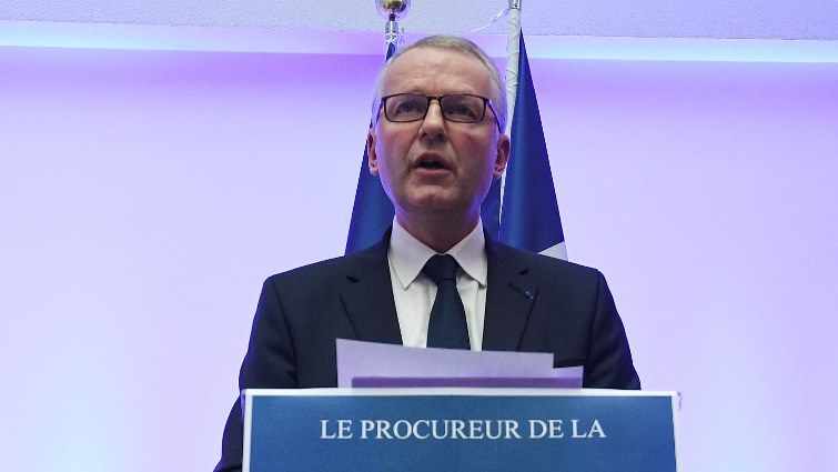 Paris Public Prosecutor Remy Heitz delivers a speech during a press conference at the Strasbourg's High courthouse TGI.