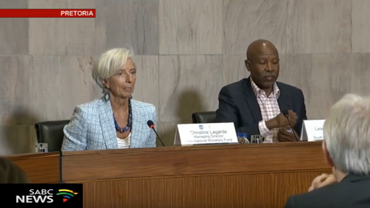Christine Lagarde met with Reserve Bank Governor Lesetja Kganyago to hold a joint media briefing in Pretoria.