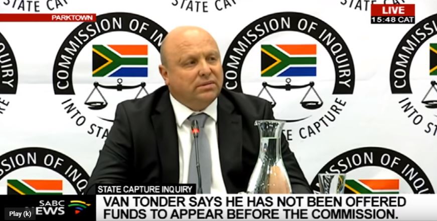 Former Bosasa CFO Andries Van Tonder giving testimony to the Zondo Commission of inquiry into State Capture