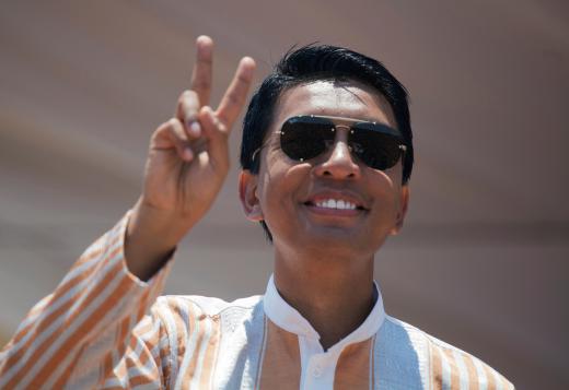 Madagascar Presidential candidate Andry Rajoelina salutes his supporters during a campaign rally at the Coliseum stadium in Antananarivo, Madagascar November 3, 2018.