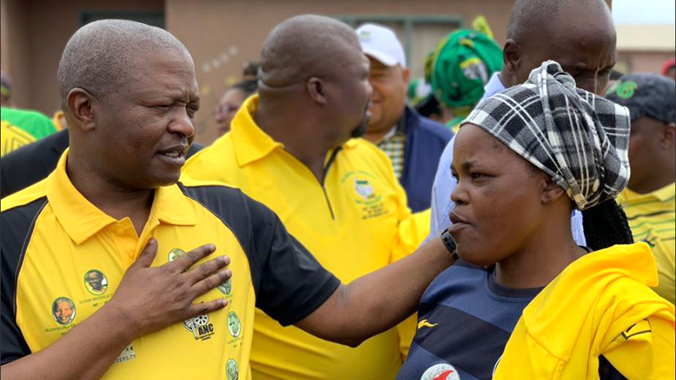 David Mabuza surrounded by party supporters.