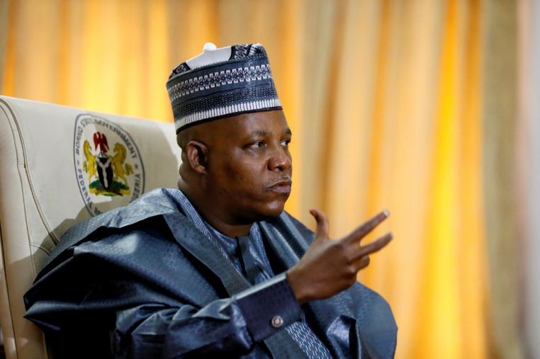 Kashim Shettima, governor of Borno state, gestures during an interview with Reuters in Maiduguri.