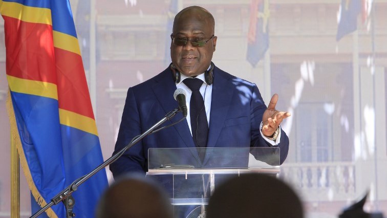 President of Democratic Republic of the Congo Felix Tshisekedi gestures as he delivers a speech on the sidelines of his first visit as new DRCongo President in Luanda.