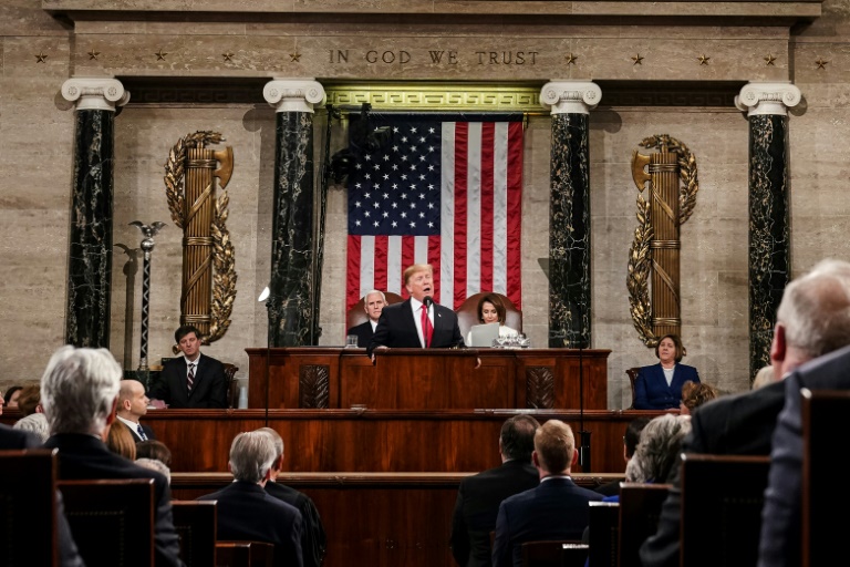 President Donald Trump delivers the State of the Union address at the US Capitol in Washington, DC, on February 5, 2019