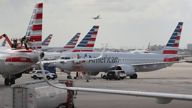 American Airlines Boeing 737 Max 8 is seen parked .