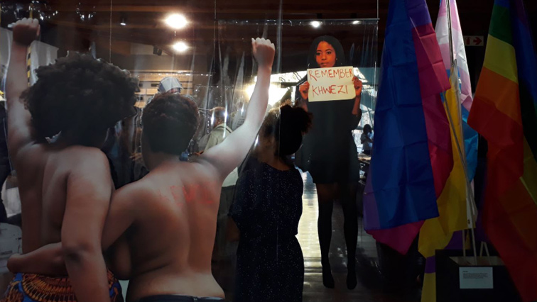 Topless women protesting