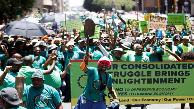 AMCU members chant slogans during a march to the Minerals Council of South Africa in Johannesburg, January 22, 2019.