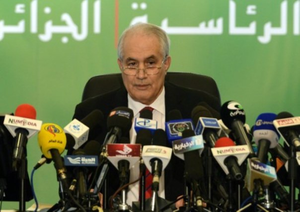 Algerian Interior Minister Tayeb Belaiz announces the results of the presidential election during a press conference in Algiers.
