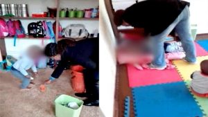 Teacher beating the child in creche
