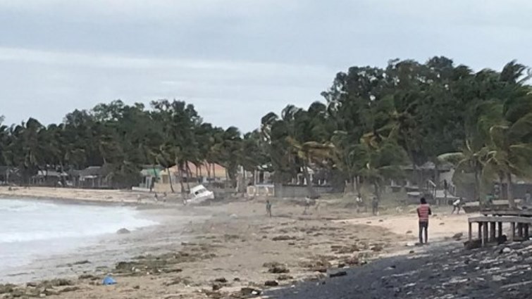 This picture released and taken on April 26, 2019 by the World Food Programme shows the battered coast of Wimbi Beach in Pemba as Cyclone Kenneth hit the north coast of Mozambique in Cabo Delgado province.