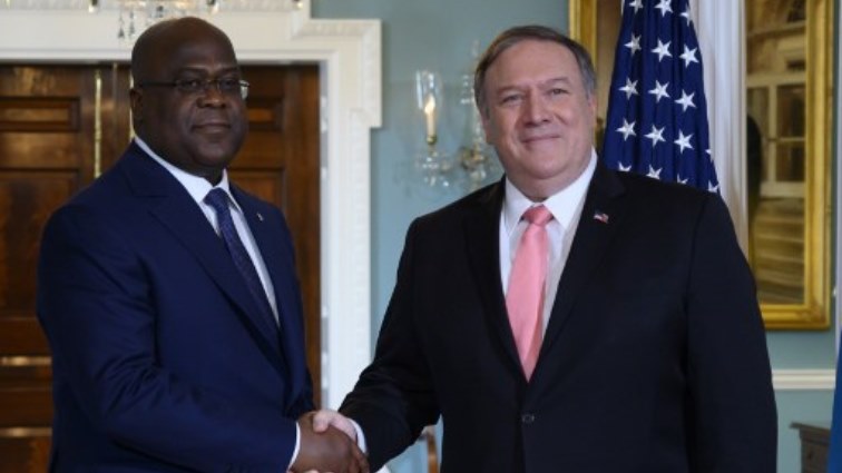 US Secretary of State Mike Pompeo meets with Democratic Republic of the Congo President Felix Tshisekedi at the US Department of State in Washington, DC.