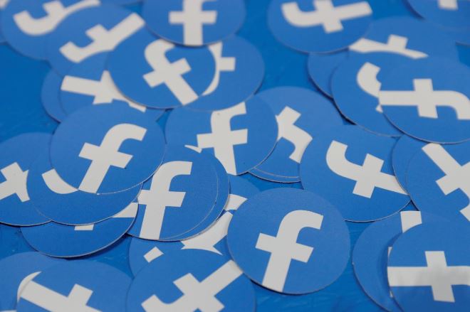 Stickers bearing the Facebook logo are pictured at Facebook Inc's F8 developers conference in San Jose.