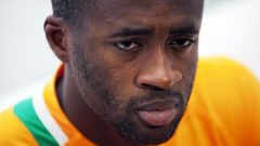 Ivory Coast's Yaya Toure reacts during an interview following the launch of Puma's kits for nine African national soccer teams.