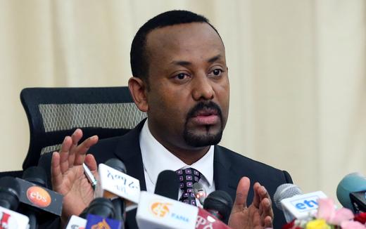 Ethiopia’s Prime Minister, Abiy Ahmed addresses a news conference in his office in Addis Ababa, Ethiopia
