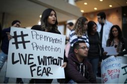 People protest to call for a new DREAM Act to replace DACA in Los Angeles, California.