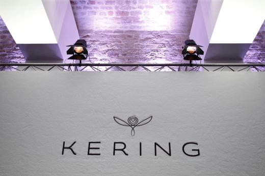 The logo of Kering is seen during the company's 2015 annual results presentation in Paris, France.
