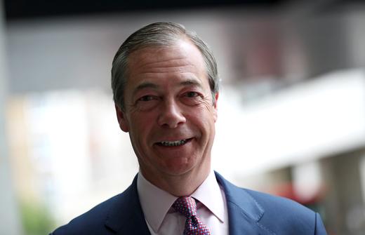 Leader of the Brexit Party Nigel Farage is pictured outside the BBC building, following the results of the European Parliament.