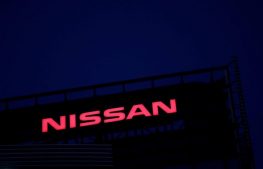 The Nissan logo is seen at Nissan Motor Co.'s global headquarters building in Yokohama, Japan.