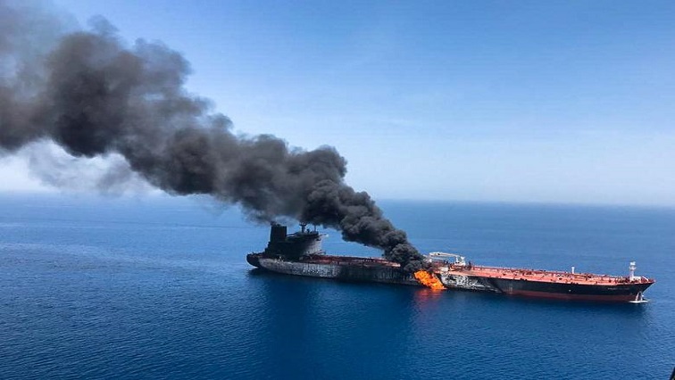 The Front Altair was on fire in waters between Gulf Arab states and Iran after an explosion that a source blamed on a magnetic mine. The crew of the Norwegian vessel were picked up by a vessel in the area and passed to an Iranian rescue boat.