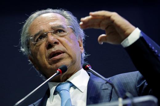 Brazil's Economy Minister Paulo Guedes speaks during a seminar about pension reform bill in Brasilia