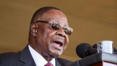 Malawi's President Peter Mutharika addresses guests during his inauguration ceremony in Blantyre, Malawi.