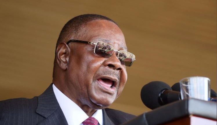 Malawi's President Peter Mutharika addresses guests during his inauguration ceremony in Blantyre, Malawi.